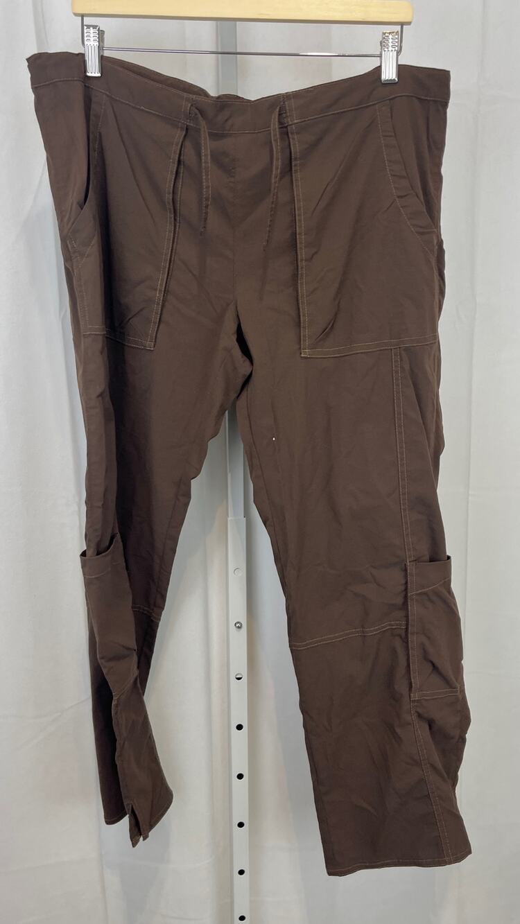 LUCY Activewear Pull On Cargo Pants Drawstring Woven Stretch Nylon Brown L Short